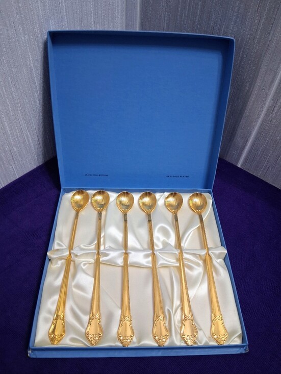 Janis Sweden Other - Vintage Janis 24K Gold Plated Long Spoons Iced Tea Cocktail Dessert Shell Shaped